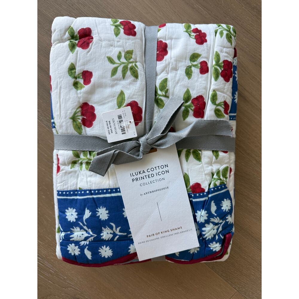 New Anthropologie Iluka Cotton King Shams in Floral Cherry Cherries